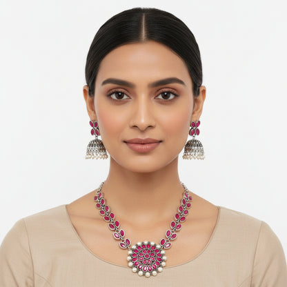 Radiant bloom stone studded neckpiece (Red)