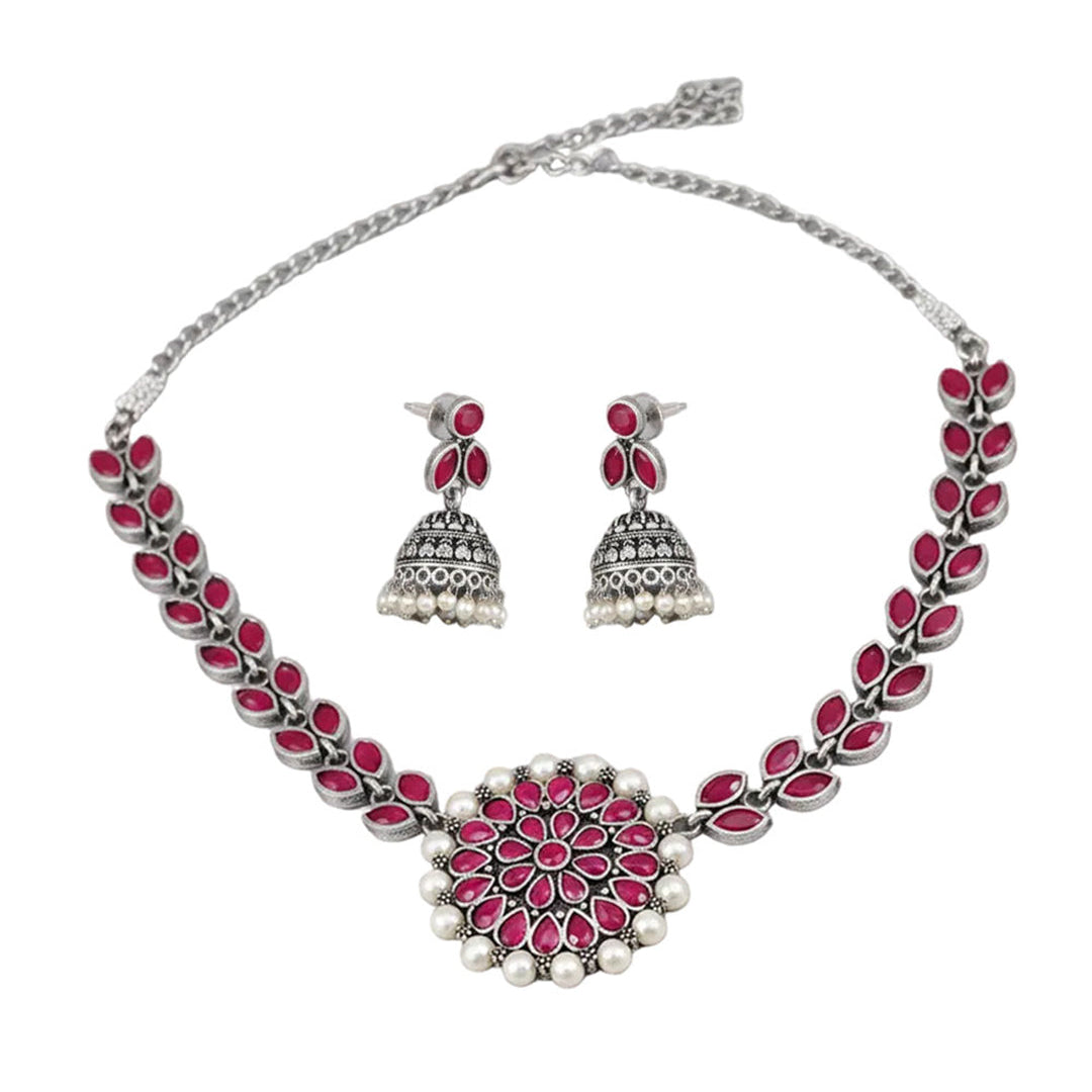 Radiant bloom stone studded neckpiece (Red)