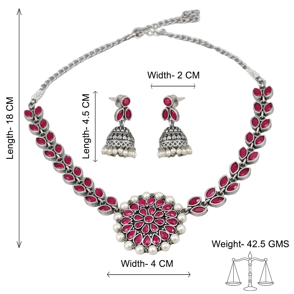 Radiant bloom stone studded neckpiece (Red)