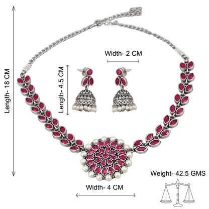 Radiant bloom stone studded neckpiece (Red)
