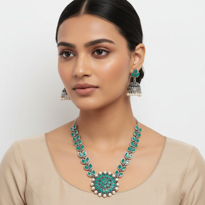 Radiant bloom stone studded neckpiece (Green)