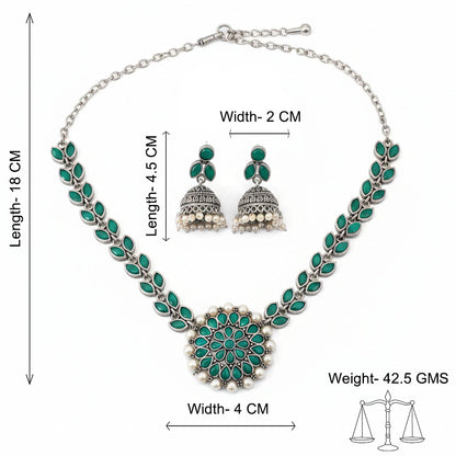 Radiant bloom stone studded neckpiece (Green)