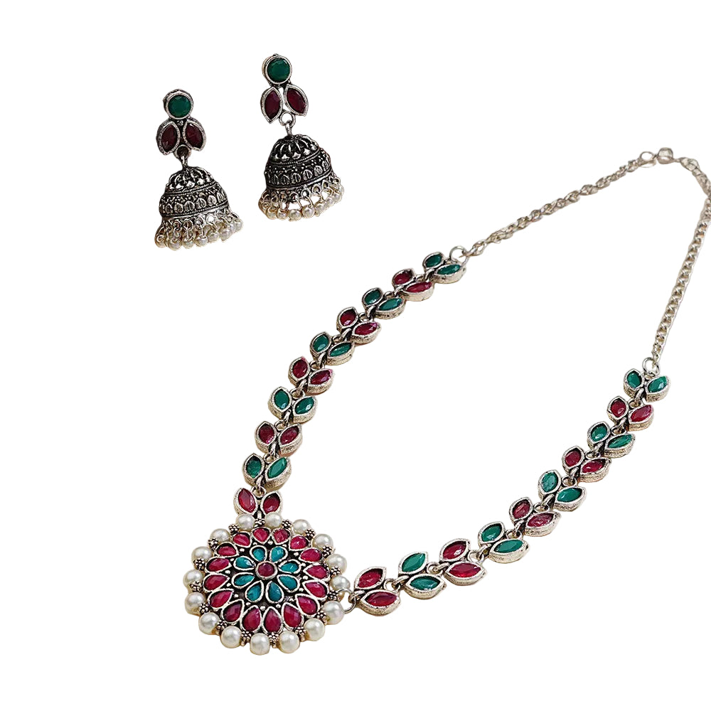 Radiant bloom stone studded neckpiece (Multicolored)