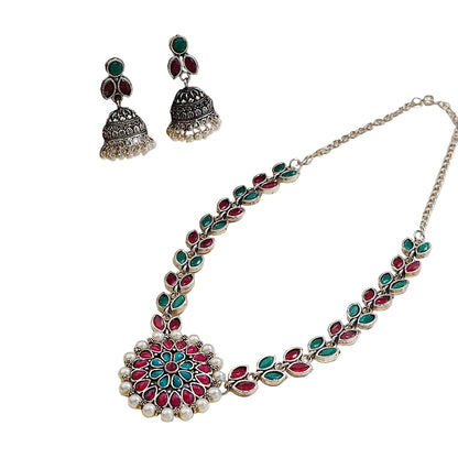 Radiant bloom stone studded neckpiece (Multicolored)