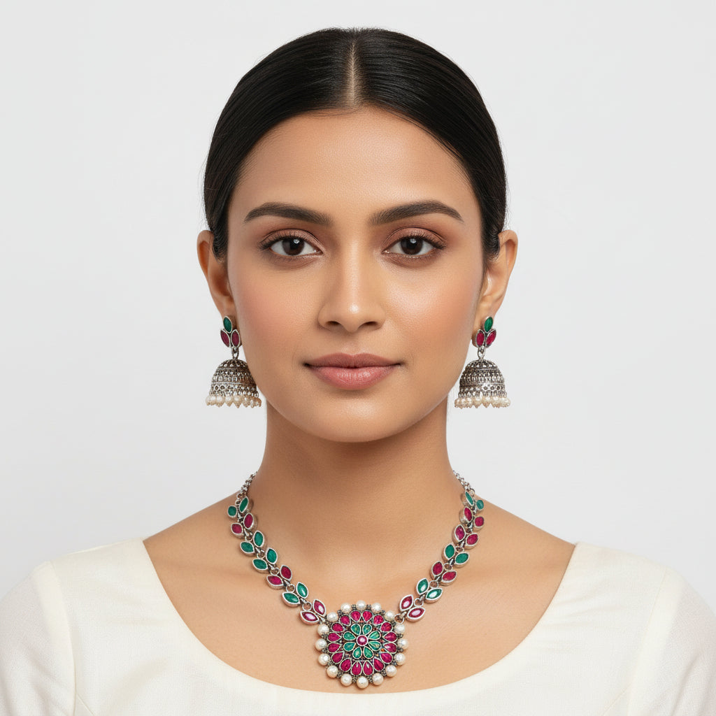 Radiant bloom stone studded neckpiece (Multicolored)
