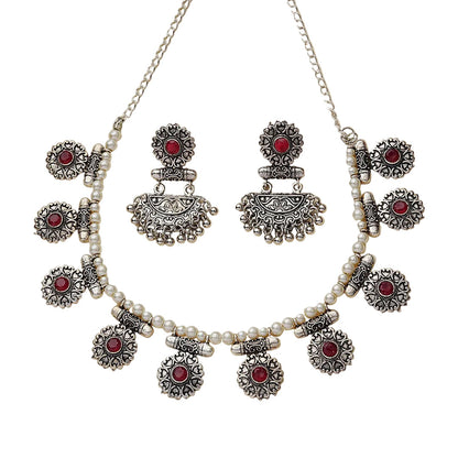 Trail of pearl Rajwada neckpiece set (Red)
