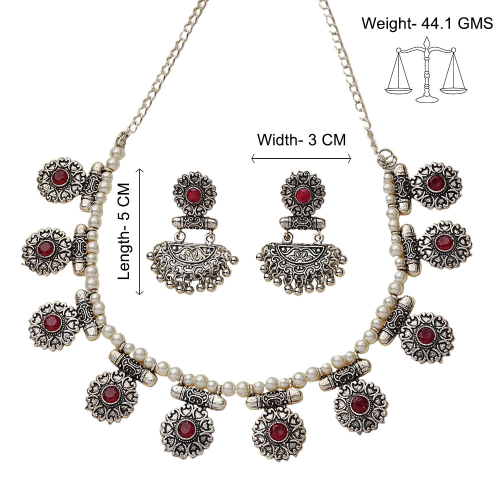 Trail of pearl Rajwada neckpiece set (Red)