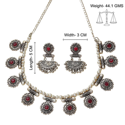 Trail of pearl Rajwada neckpiece set (Red)