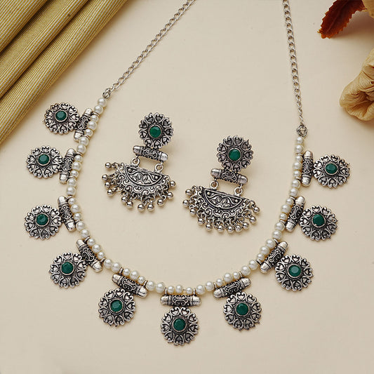 Trail of pearl Rajwada neckpiece set (Green)