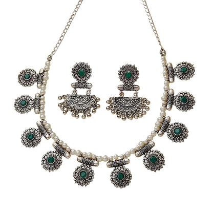 Trail of pearl Rajwada neckpiece set (Green)