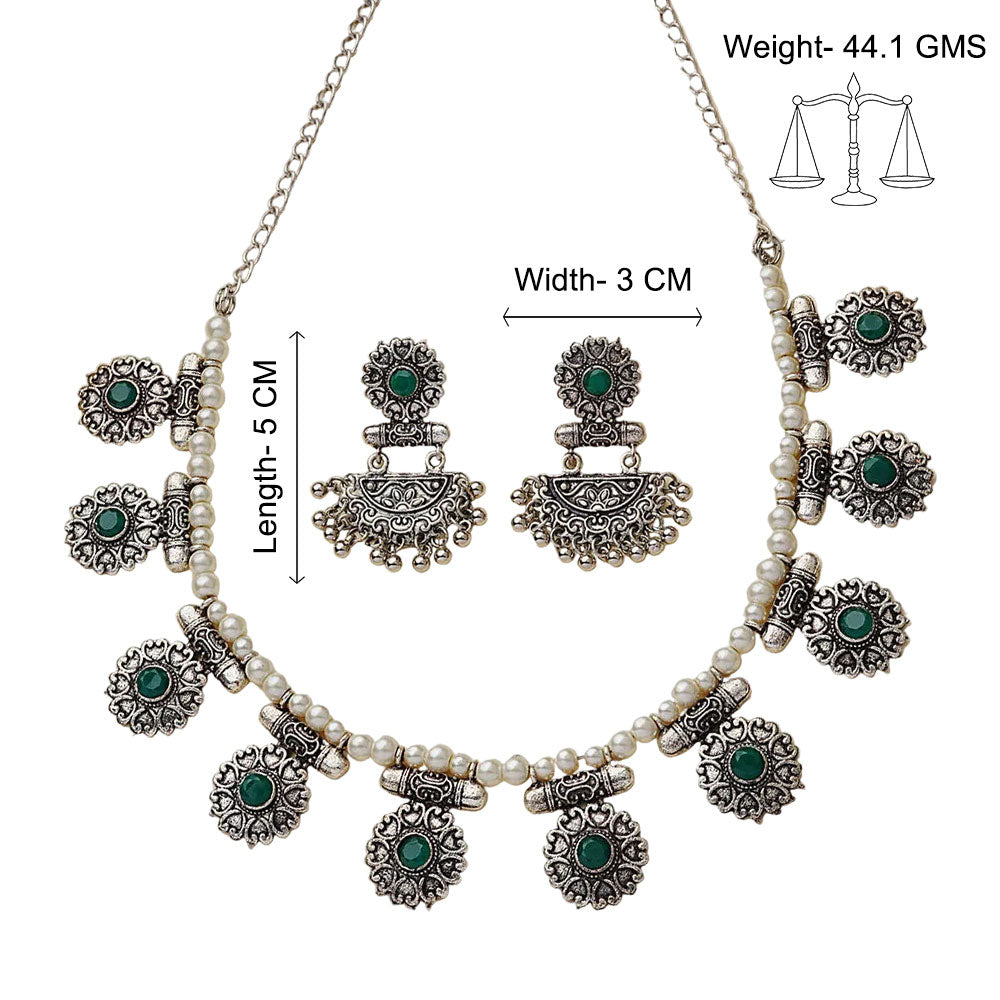 Trail of pearl Rajwada neckpiece set (Green)