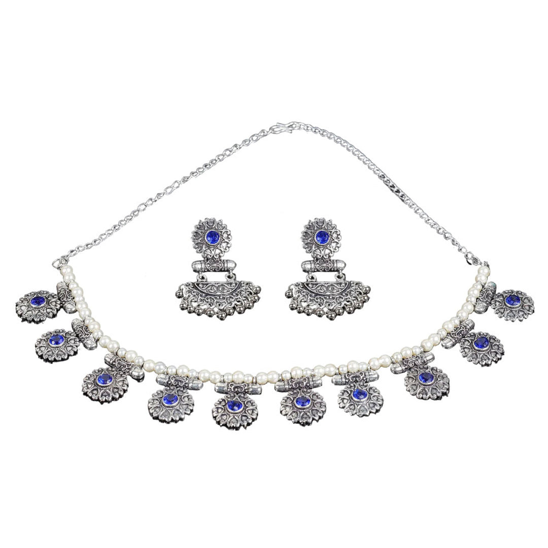 Trail of pearl Rajwada neckpiece set (Blue)