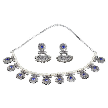 Trail of pearl Rajwada neckpiece set (Blue)