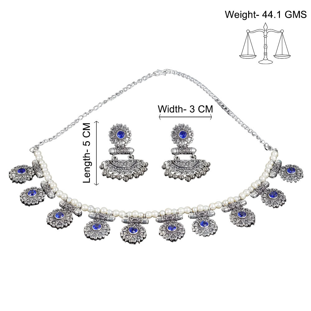 Trail of pearl Rajwada neckpiece set (Blue)