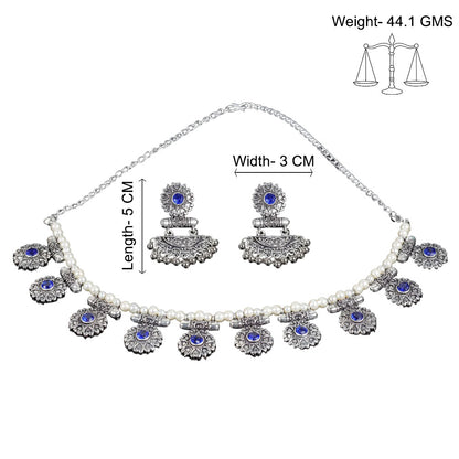 Trail of pearl Rajwada neckpiece set (Blue)