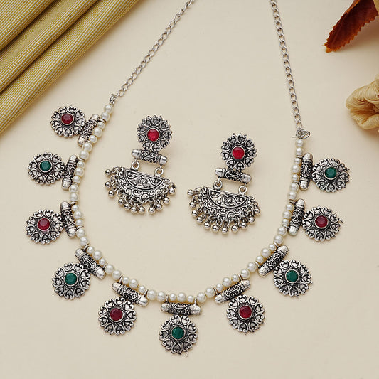 Trail of pearl Rajwada neckpiece set (Multicolored)