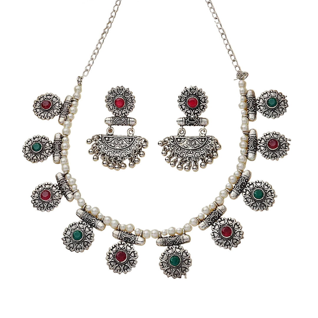 Trail of pearl Rajwada neckpiece set (Multicolored)