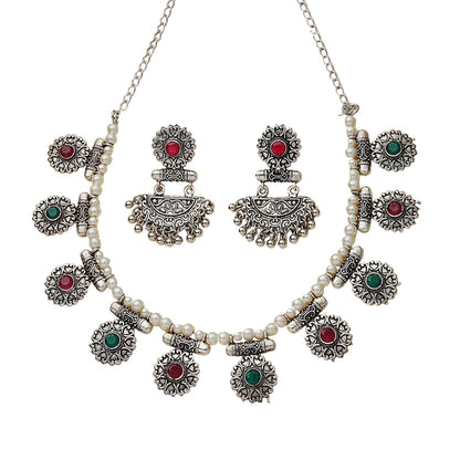 Trail of pearl Rajwada neckpiece set (Multicolored)