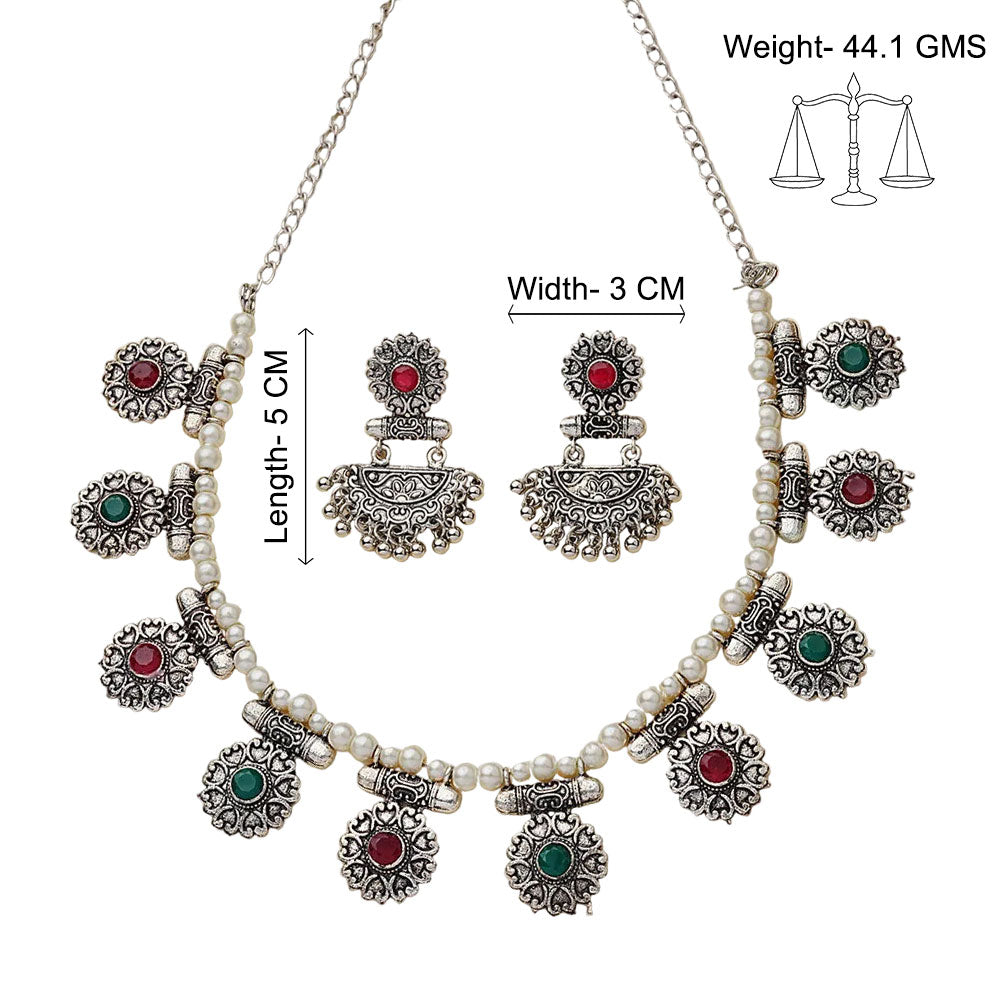 Trail of pearl Rajwada neckpiece set (Multicolored)