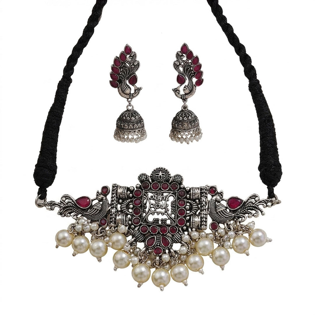Rustic spark pearl rope neckpiece (Red)