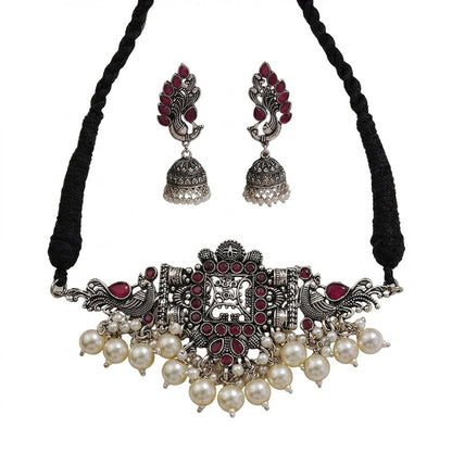 Rustic spark pearl rope neckpiece (Red)
