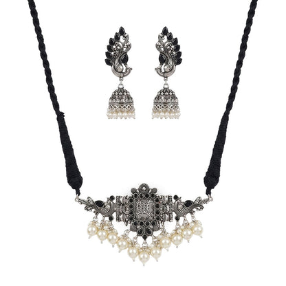Rustic spark pearl rope neckpiece (Black)