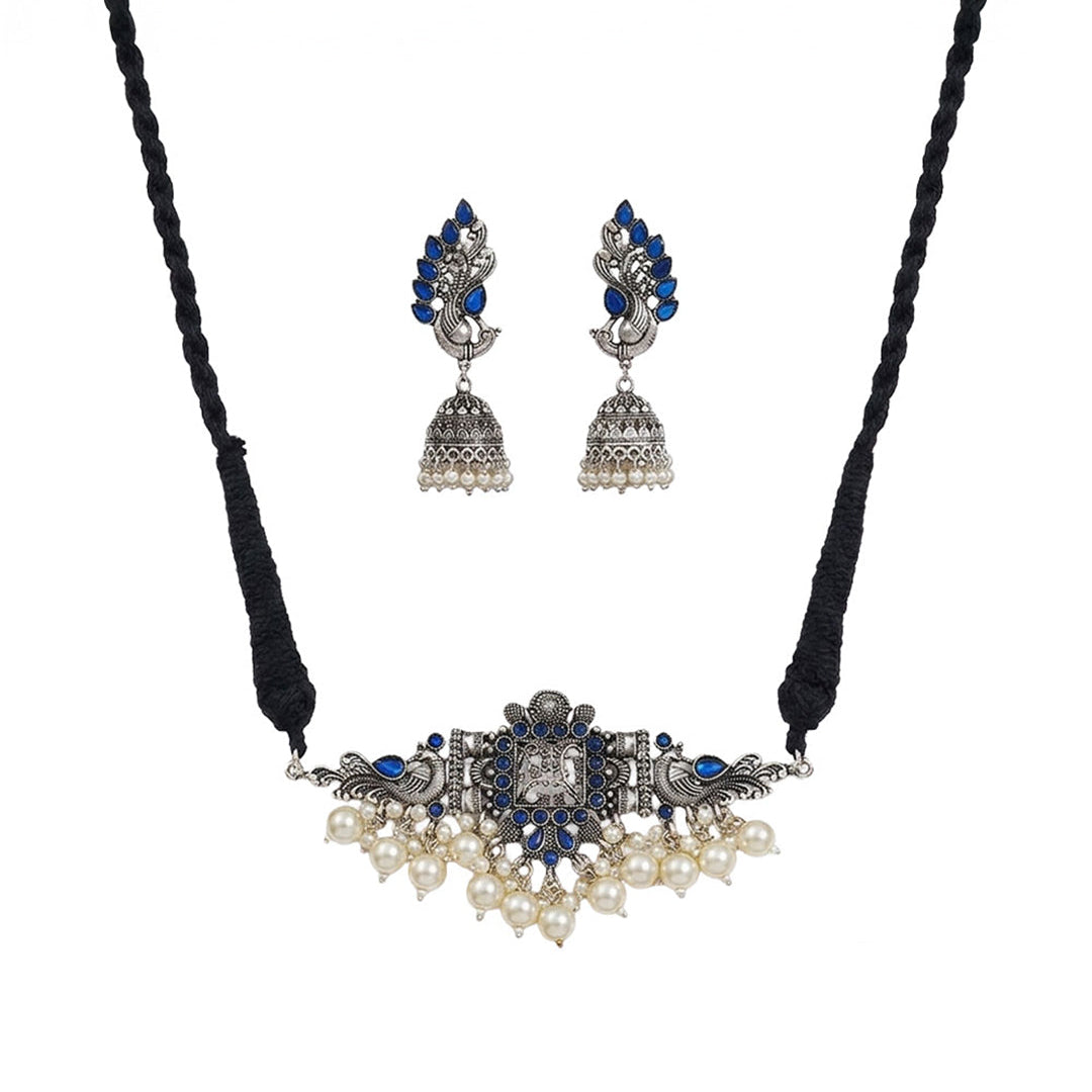 Rustic spark pearl rope neckpiece (Blue)