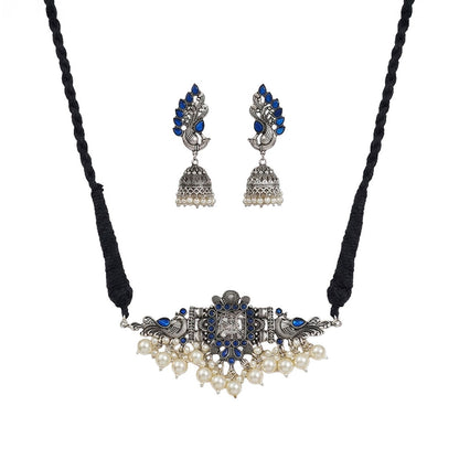 Rustic spark pearl rope neckpiece (Blue)