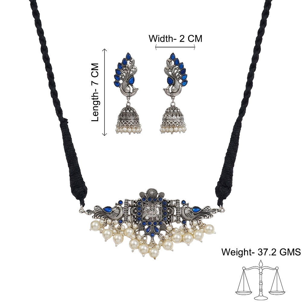 Rustic spark pearl rope neckpiece (Blue)