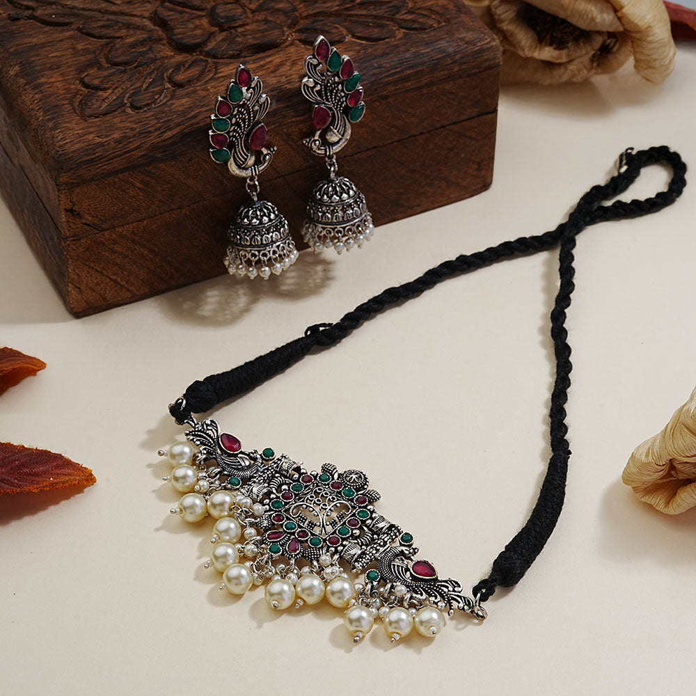 Rustic spark pearl rope neckpiece (Multicolored)