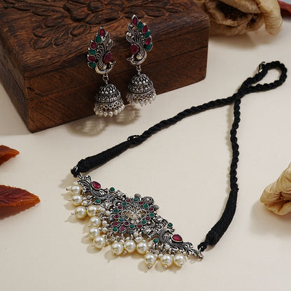 Rustic spark pearl rope neckpiece (Multicolored)