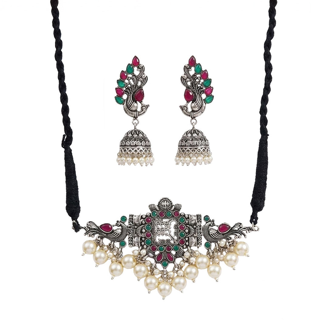Rustic spark pearl rope neckpiece (Multicolored)