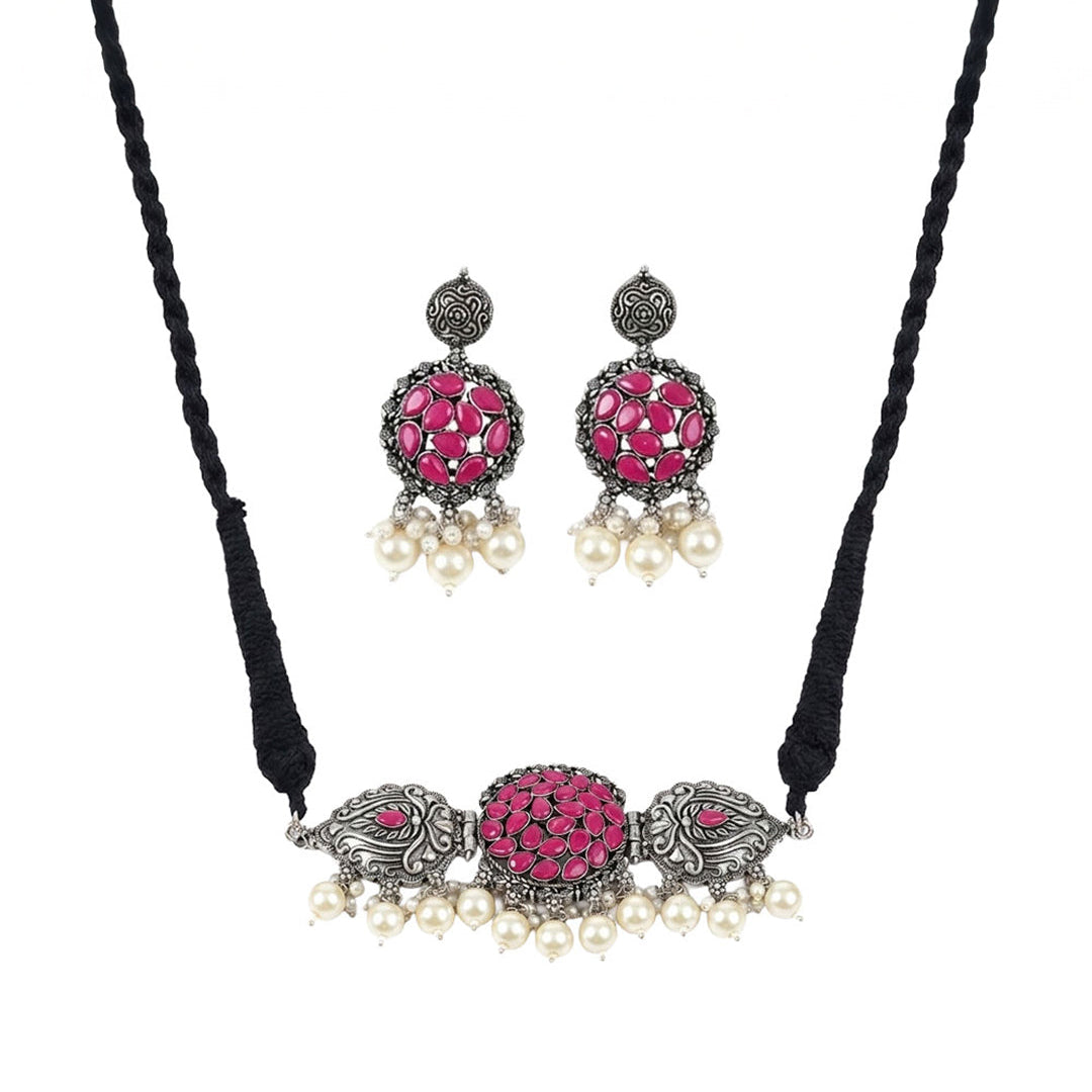 Tribal treasure pearl rope neckpiece (Red)
