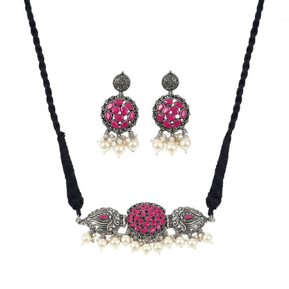 Tribal treasure pearl rope neckpiece (Red)