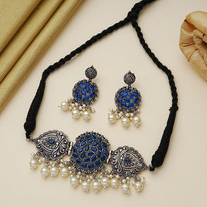 Tribal treasure pearl rope neckpiece (Blue)