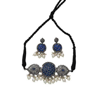 Tribal treasure pearl rope neckpiece (Blue)