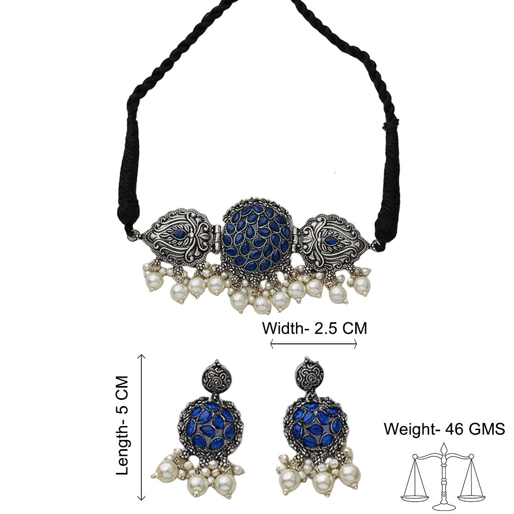 Tribal treasure pearl rope neckpiece (Blue)