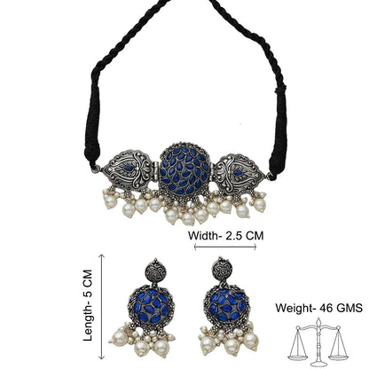 Tribal treasure pearl rope neckpiece (Blue)