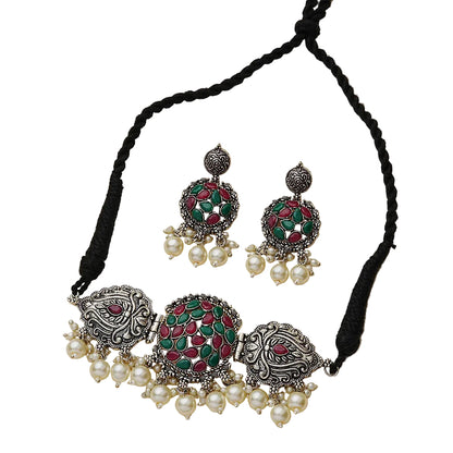 Tribal treasure pearl rope neckpiece (Multicolored)