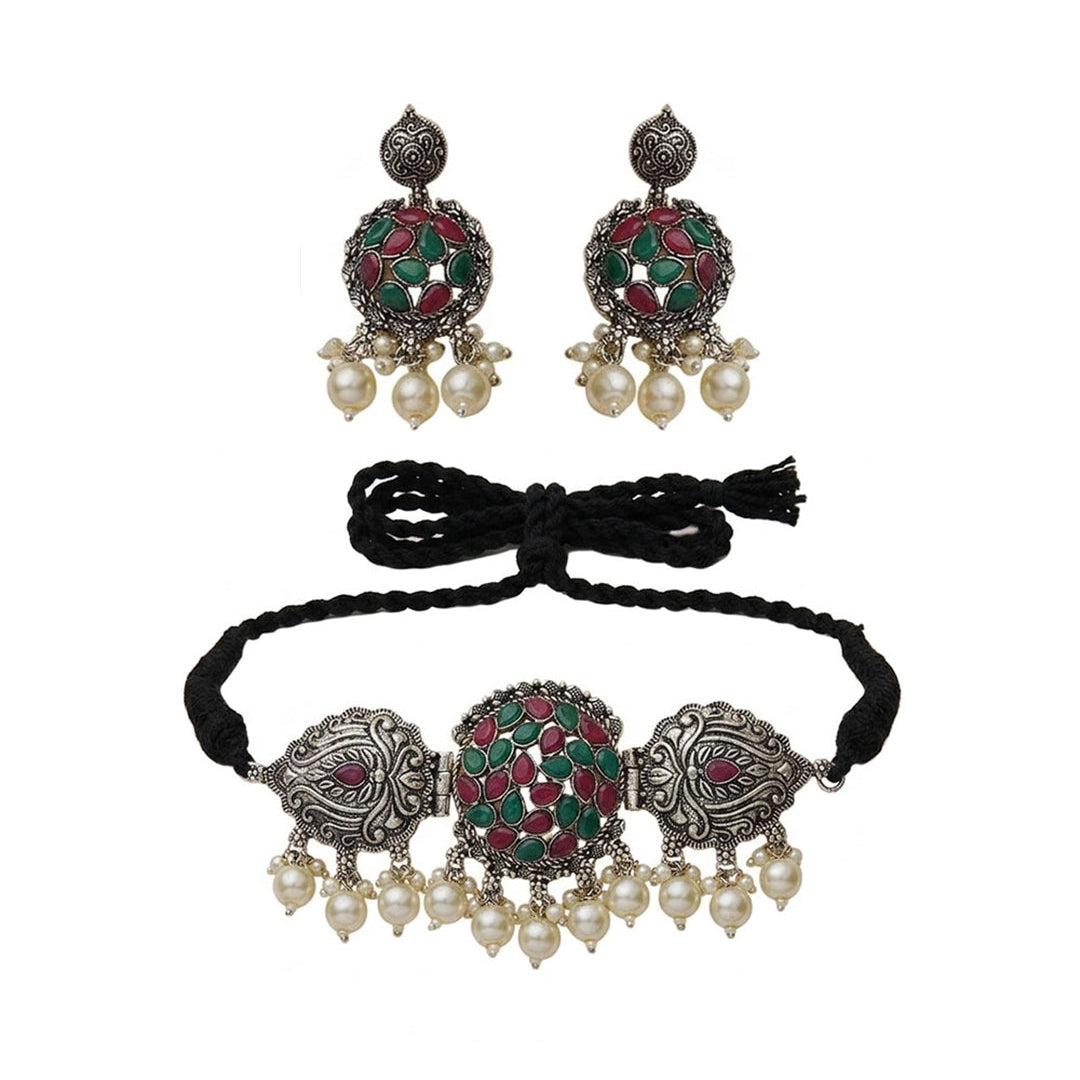 Tribal treasure pearl rope neckpiece (Multicolored)