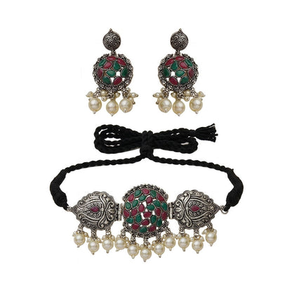 Tribal treasure pearl rope neckpiece (Multicolored)