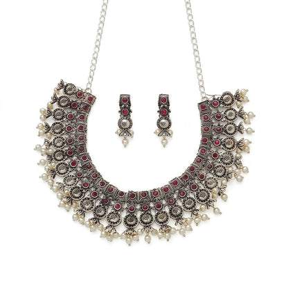 Ancient spark pearl chain neckpiece (Red)