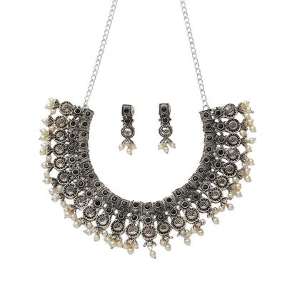 Ancient spark pearl chain neckpiece (Black)