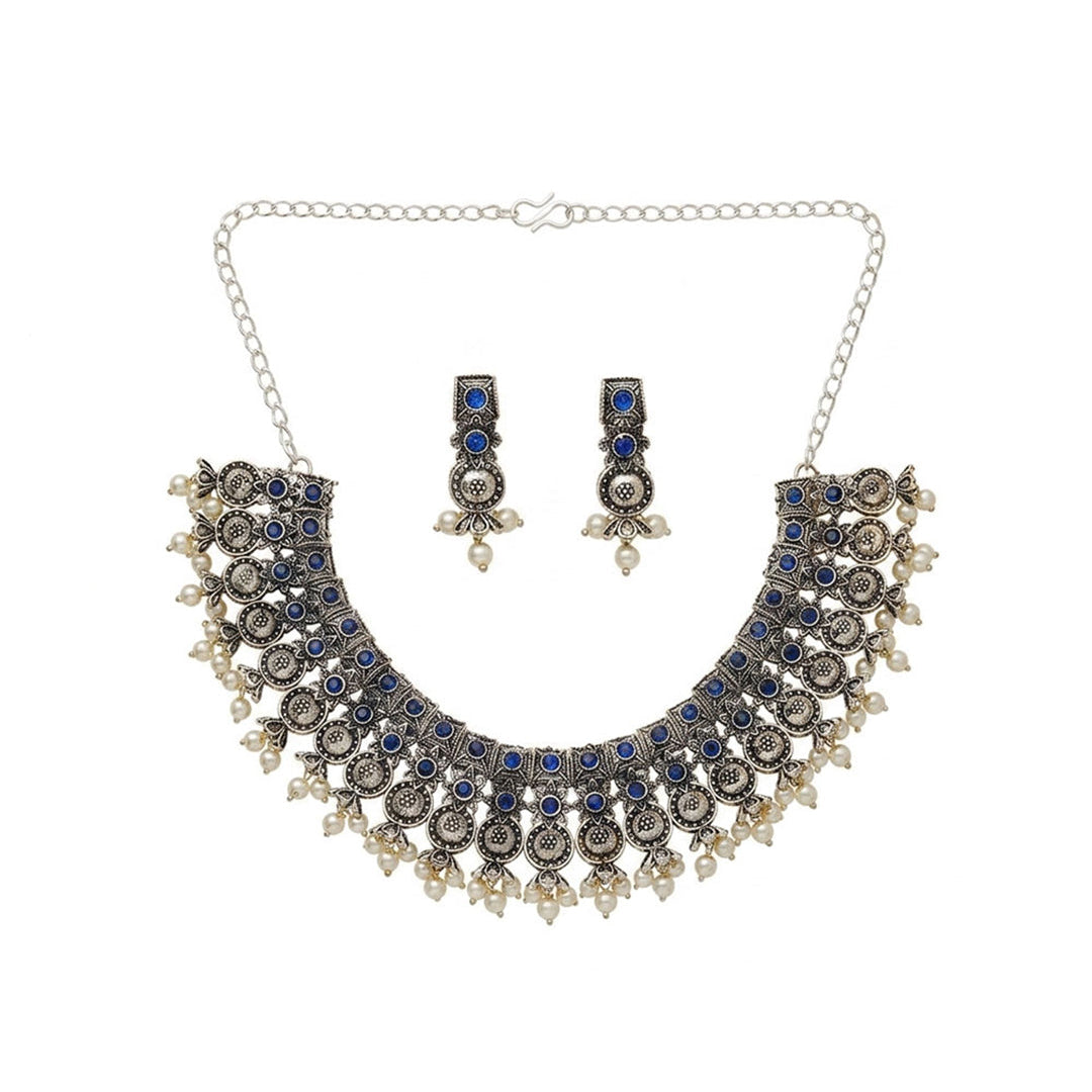 Ancient spark pearl chain neckpiece (Blue)