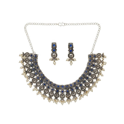 Ancient spark pearl chain neckpiece (Blue)