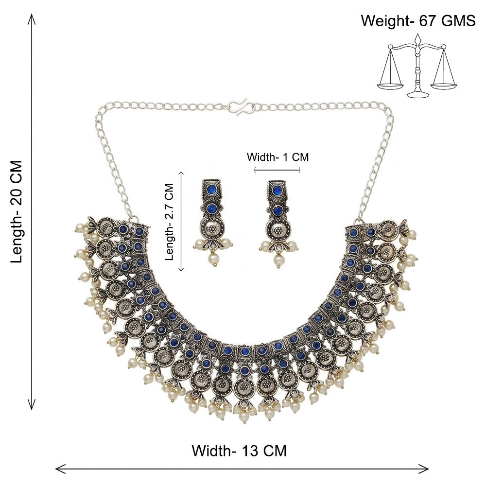 Ancient spark pearl chain neckpiece (Blue)