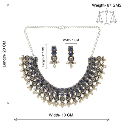 Ancient spark pearl chain neckpiece (Blue)