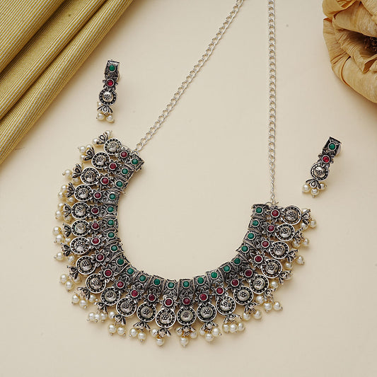 Ancient spark pearl chain neckpiece (Multicolored)