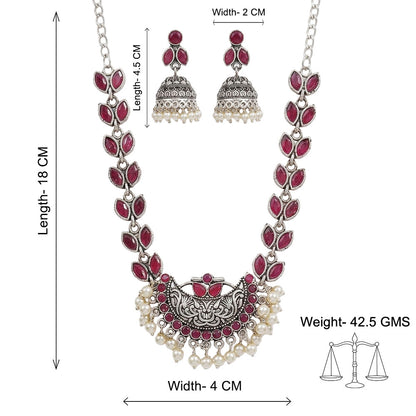 Mystic moon stone studded chain neckpiece (Red)