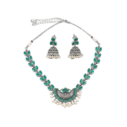 Mystic moon stone studded chain neckpiece (Green)